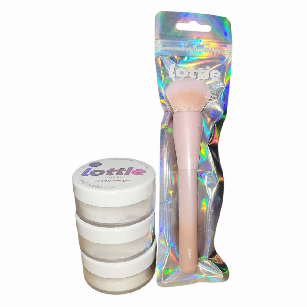 Lottie London Ready Set Go Setting Powder True Translucent Lot 3 + Brush NEW
